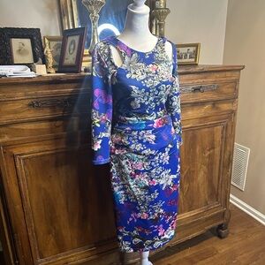 Bebe Blue Purple Cutout Shoulder Sheath SET crop TOP + SKIRT Dress Sz 4 small